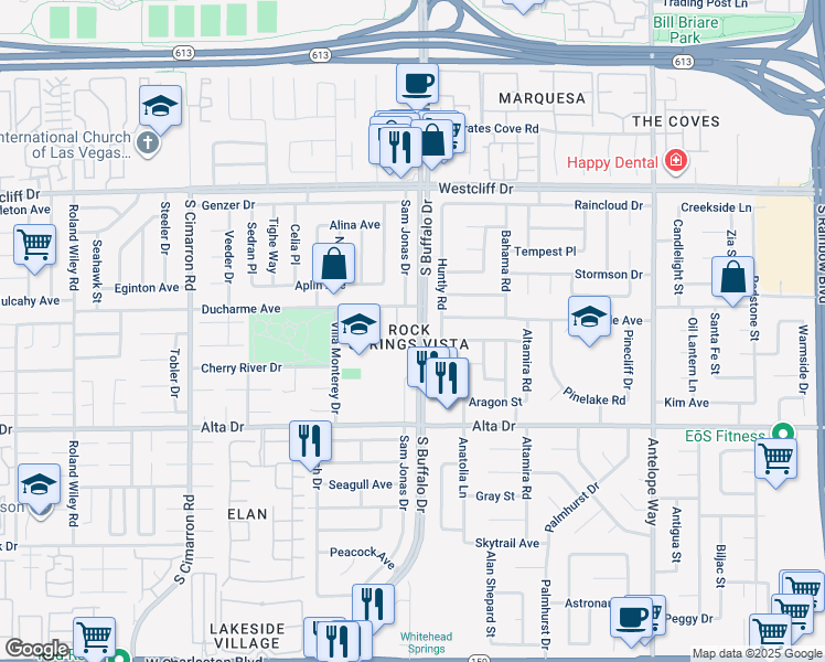 map of restaurants, bars, coffee shops, grocery stores, and more near 328 South Buffalo Drive in Las Vegas