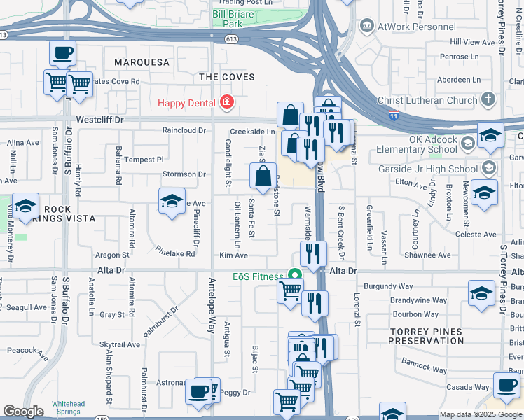 map of restaurants, bars, coffee shops, grocery stores, and more near 6908 Country Court in Las Vegas