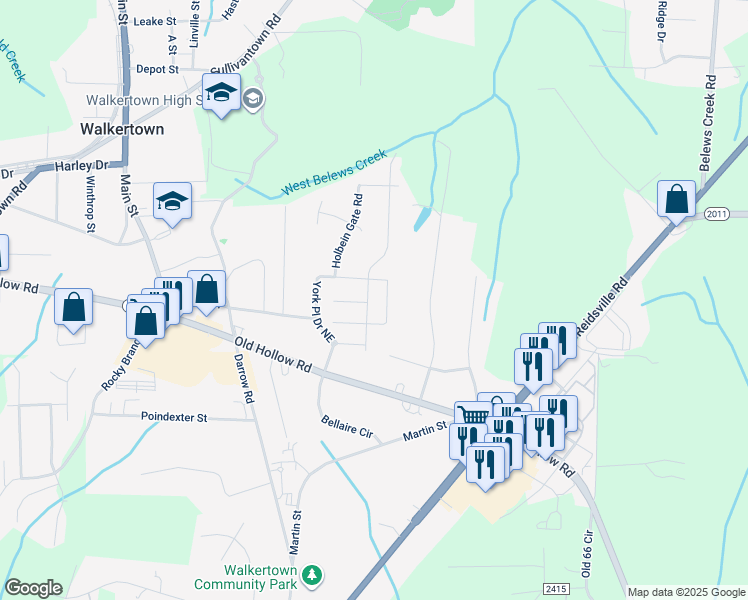 map of restaurants, bars, coffee shops, grocery stores, and more near 5272 Esher Drive in Walkertown