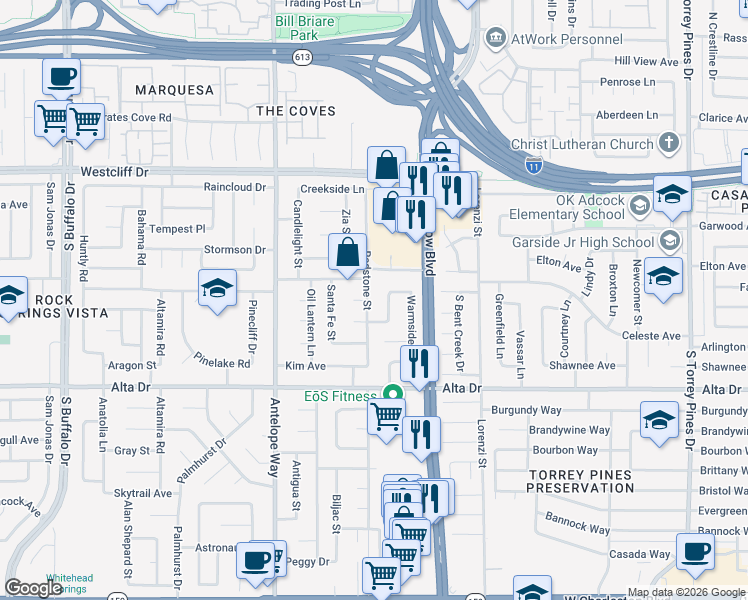 map of restaurants, bars, coffee shops, grocery stores, and more near 321 Redstone Street in Las Vegas