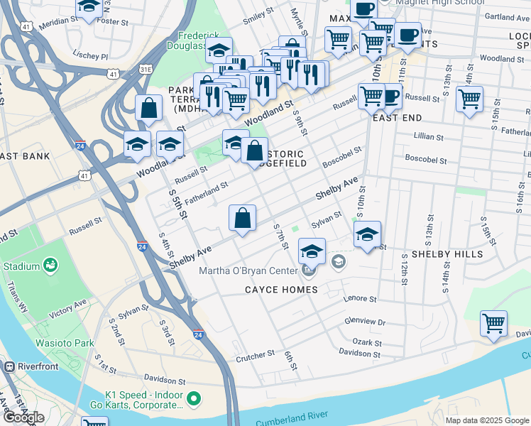 map of restaurants, bars, coffee shops, grocery stores, and more near in Nashville