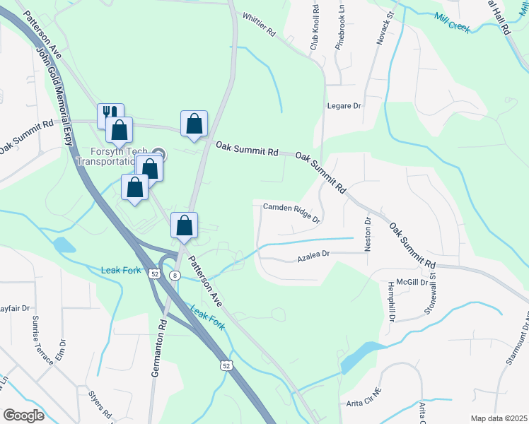 map of restaurants, bars, coffee shops, grocery stores, and more near 5491 Northridge Drive in Winston-Salem