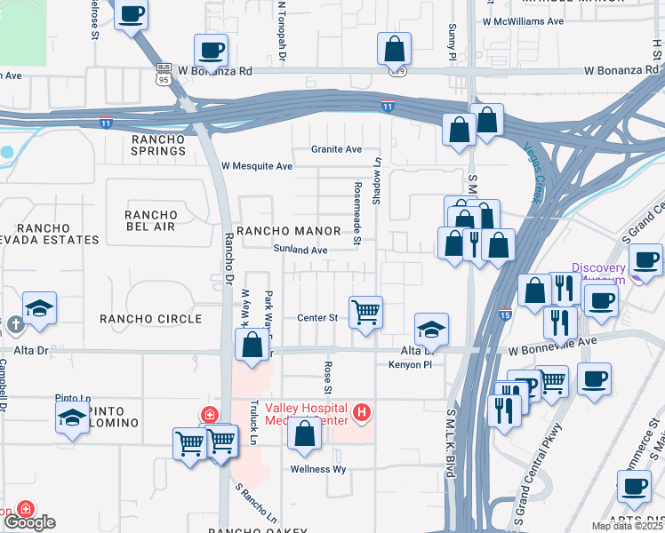 map of restaurants, bars, coffee shops, grocery stores, and more near 249 Vertigo Tulip Court in Las Vegas