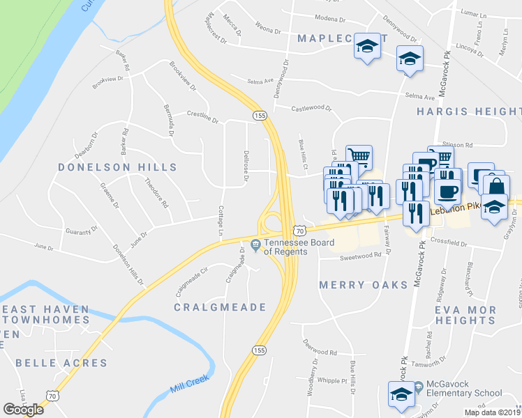 map of restaurants, bars, coffee shops, grocery stores, and more near 220 Cottage Place in Nashville