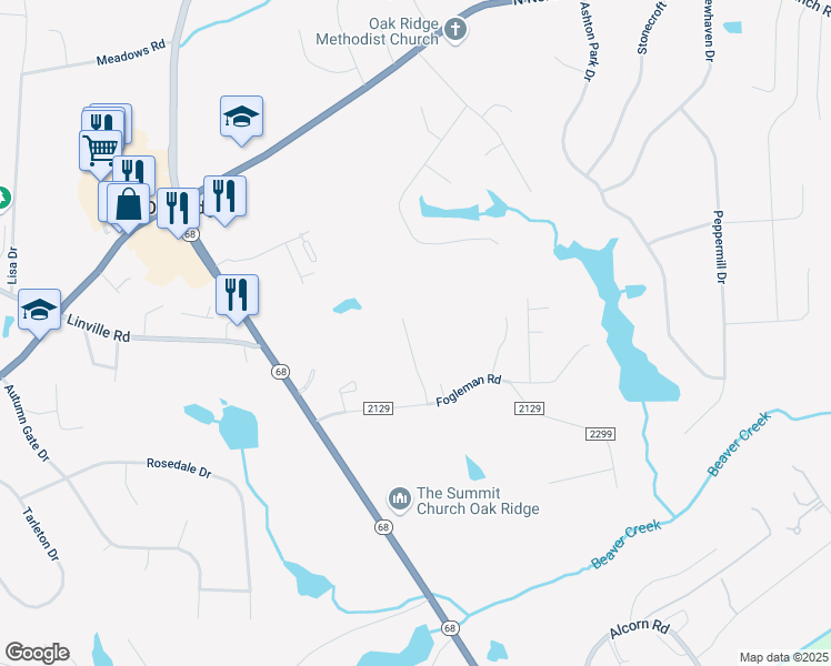 map of restaurants, bars, coffee shops, grocery stores, and more near 6108 Trotter Lane in Oak Ridge