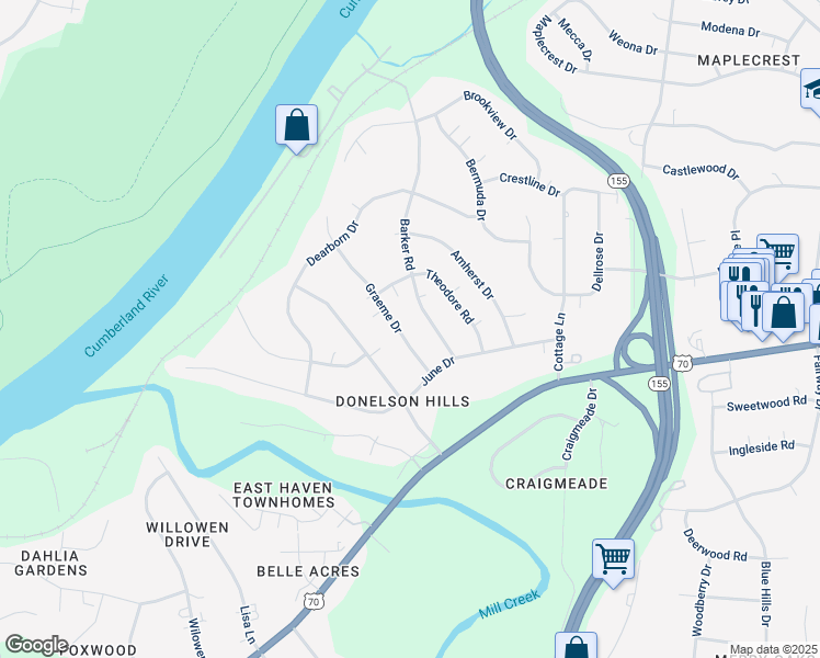 map of restaurants, bars, coffee shops, grocery stores, and more near 235 Graeme Drive in Nashville