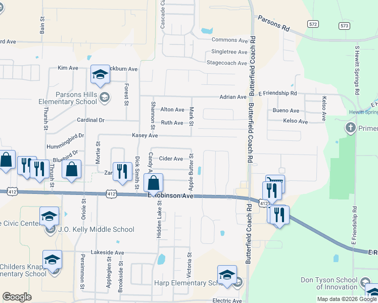 map of restaurants, bars, coffee shops, grocery stores, and more near 2839 Granny Smith Ave in Springdale