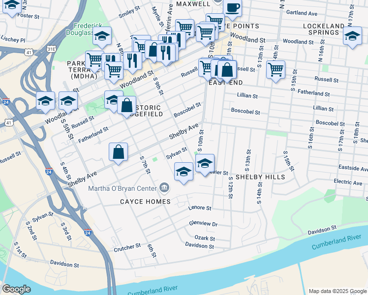 map of restaurants, bars, coffee shops, grocery stores, and more near 512 South 9th Street in Nashville