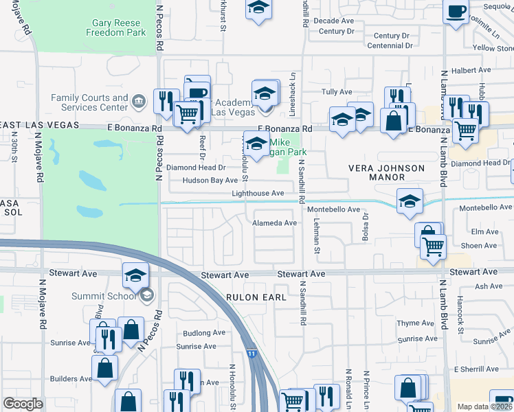 map of restaurants, bars, coffee shops, grocery stores, and more near 3904 Montebello Ave in Las Vegas