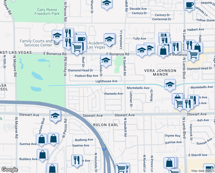 map of restaurants, bars, coffee shops, grocery stores, and more near 3908 Montebello Avenue in Las Vegas