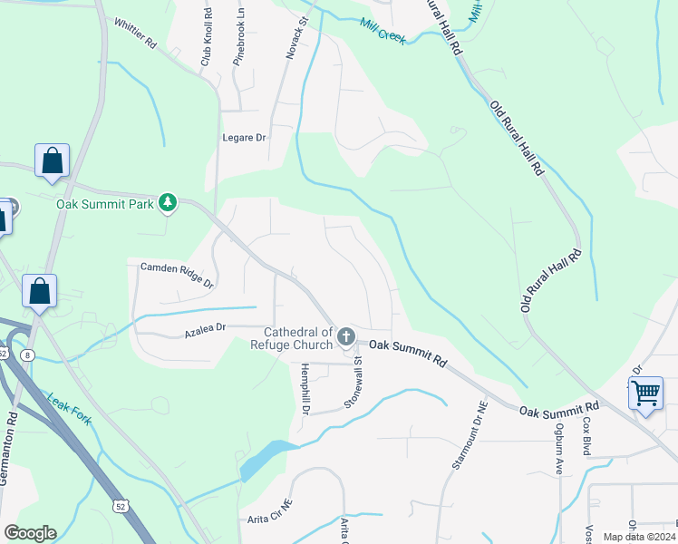 map of restaurants, bars, coffee shops, grocery stores, and more near 517 Oak Summit Road in Winston-Salem