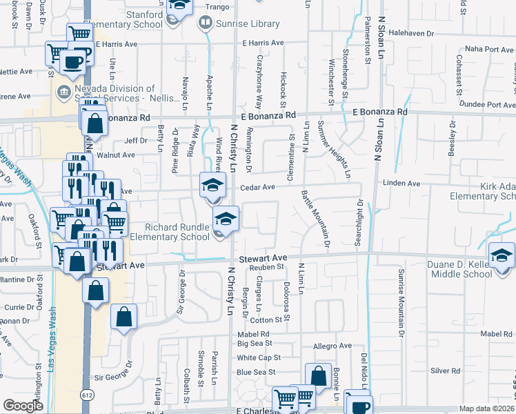map of restaurants, bars, coffee shops, grocery stores, and more near 5553 Super Bowl Drive in Las Vegas