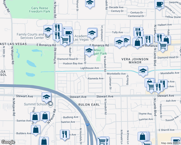 map of restaurants, bars, coffee shops, grocery stores, and more near 3904 Montebello Avenue in Las Vegas