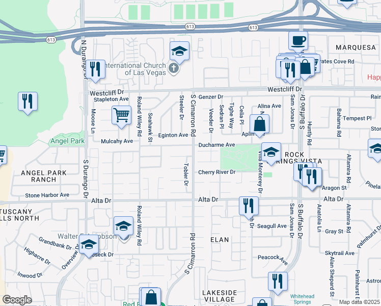 map of restaurants, bars, coffee shops, grocery stores, and more near 8100 Leger Drive in Las Vegas