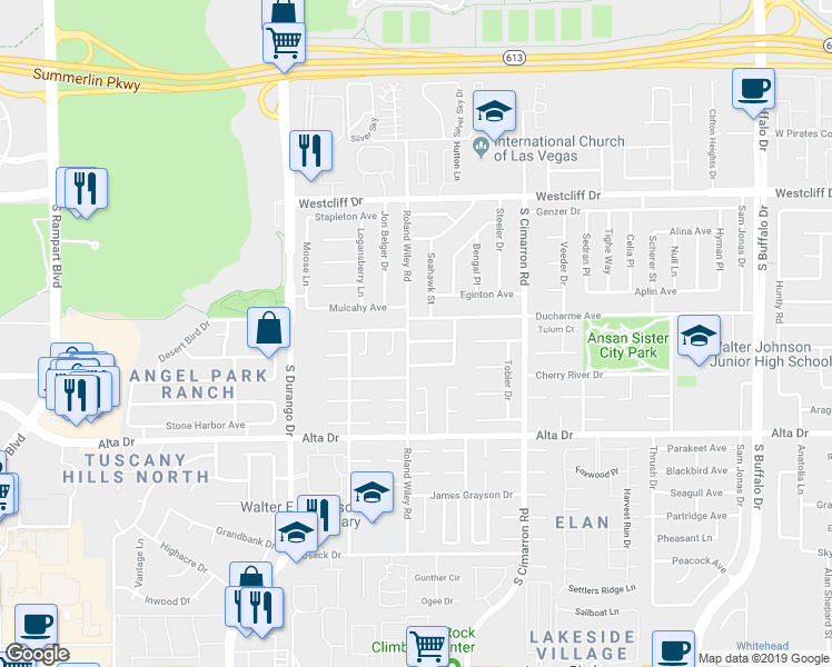map of restaurants, bars, coffee shops, grocery stores, and more near 8240 South Roland Wiley in Las Vegas