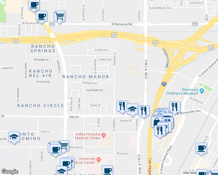 map of restaurants, bars, coffee shops, grocery stores, and more near 245 Floating Lily Court in Las Vegas