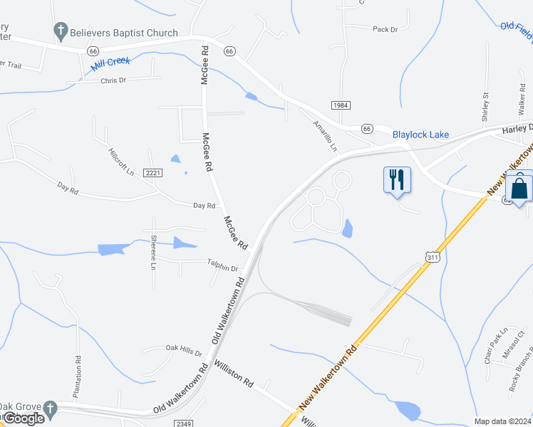 map of restaurants, bars, coffee shops, grocery stores, and more near 5632 Old Walkertown Road in Walkertown