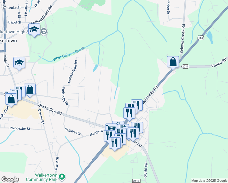 map of restaurants, bars, coffee shops, grocery stores, and more near 2961 Martin Street in Walkertown