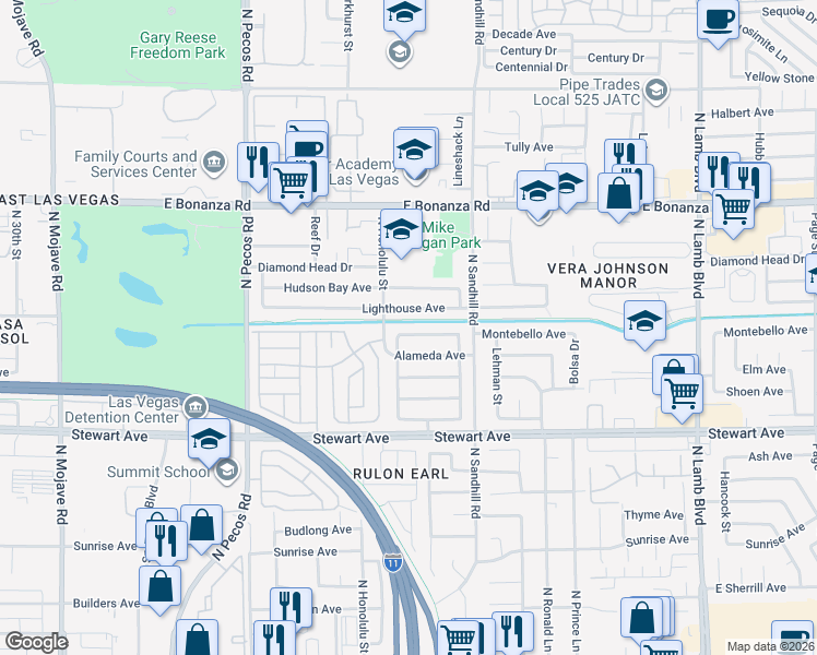 map of restaurants, bars, coffee shops, grocery stores, and more near 3908 Montebello Avenue in Las Vegas