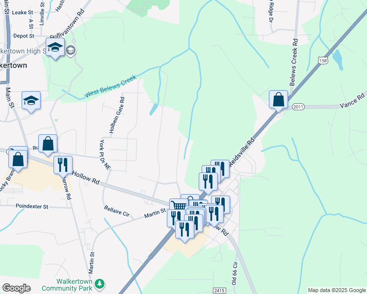 map of restaurants, bars, coffee shops, grocery stores, and more near 2961 Martin Street in Walkertown