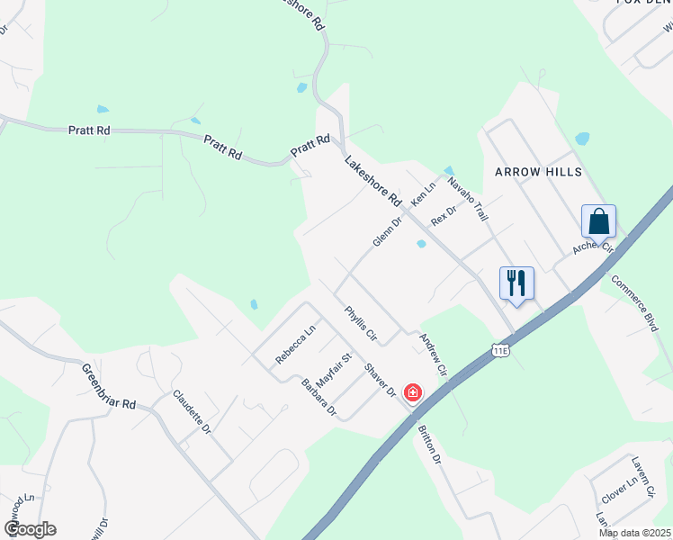 map of restaurants, bars, coffee shops, grocery stores, and more near 581 Andrew Circle in Talbott