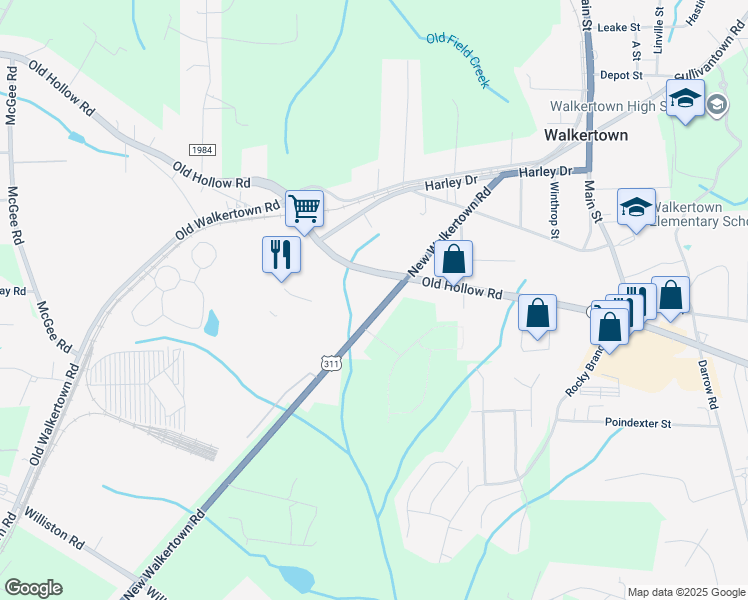 map of restaurants, bars, coffee shops, grocery stores, and more near 4770 New Walkertown Road in Walkertown