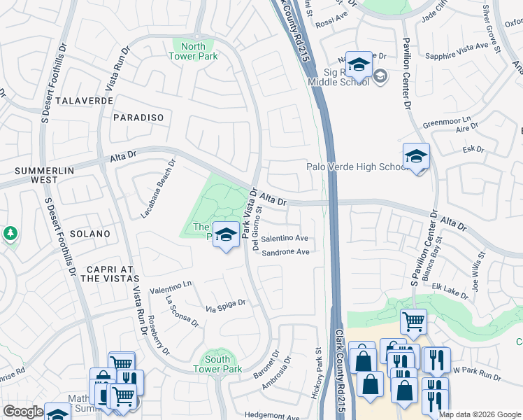 map of restaurants, bars, coffee shops, grocery stores, and more near 579 Del Giorno Street in Las Vegas