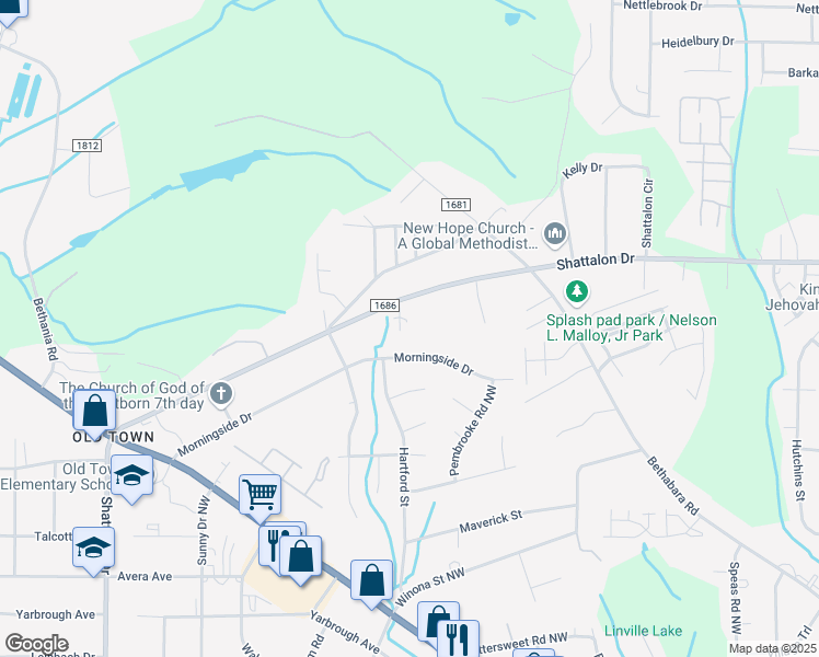 map of restaurants, bars, coffee shops, grocery stores, and more near 3955 Bradford Court in Winston-Salem