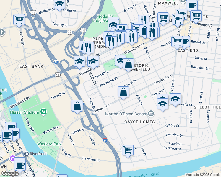 map of restaurants, bars, coffee shops, grocery stores, and more near 306 South 6th Street in Nashville