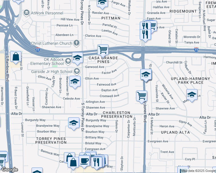 map of restaurants, bars, coffee shops, grocery stores, and more near 6300 Dayton Avenue in Las Vegas
