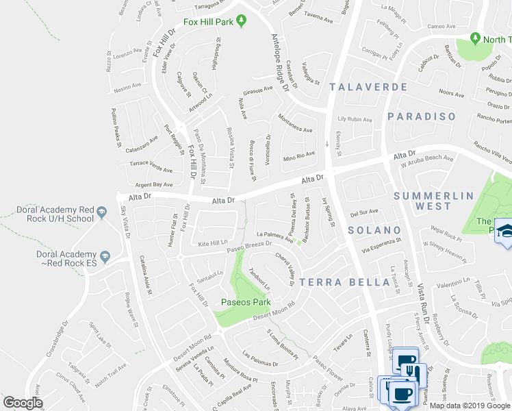 map of restaurants, bars, coffee shops, grocery stores, and more near Novena Street in Las Vegas