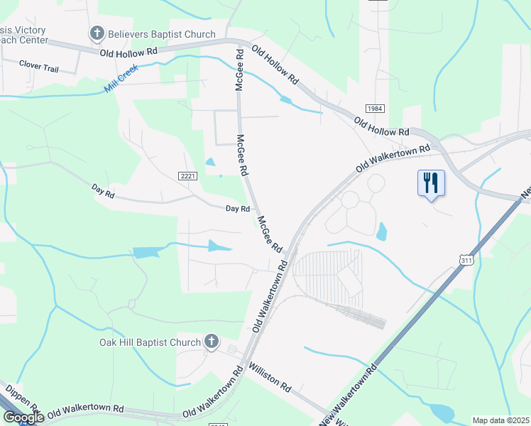 map of restaurants, bars, coffee shops, grocery stores, and more near 4935 McGee Road in Walkertown