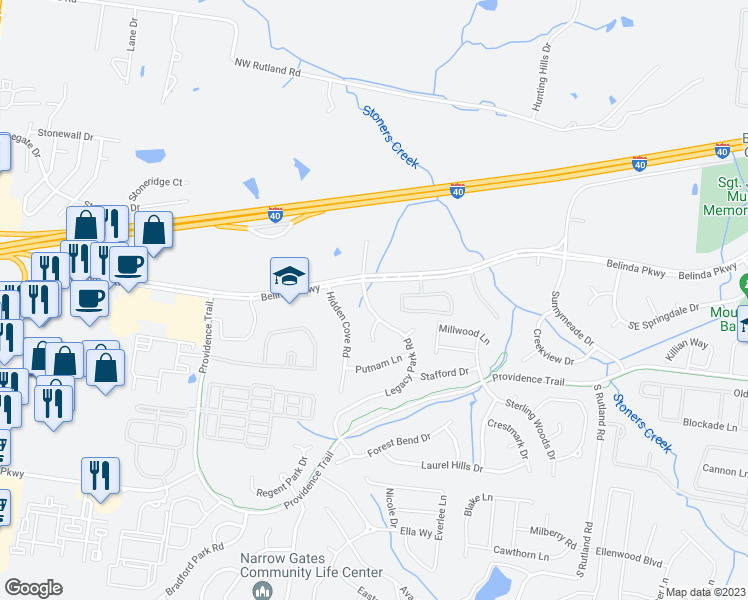 map of restaurants, bars, coffee shops, grocery stores, and more near 970 Legacy Park Road in Mt. Juliet