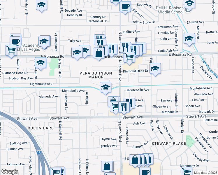 map of restaurants, bars, coffee shops, grocery stores, and more near 469-479 North Lamb Boulevard in Las Vegas