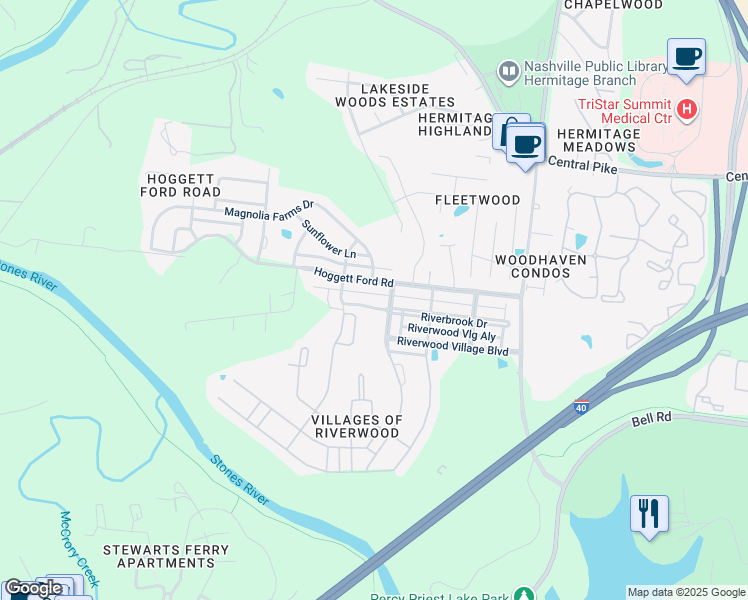 map of restaurants, bars, coffee shops, grocery stores, and more near 1838 Riverbirch Lane in Nashville