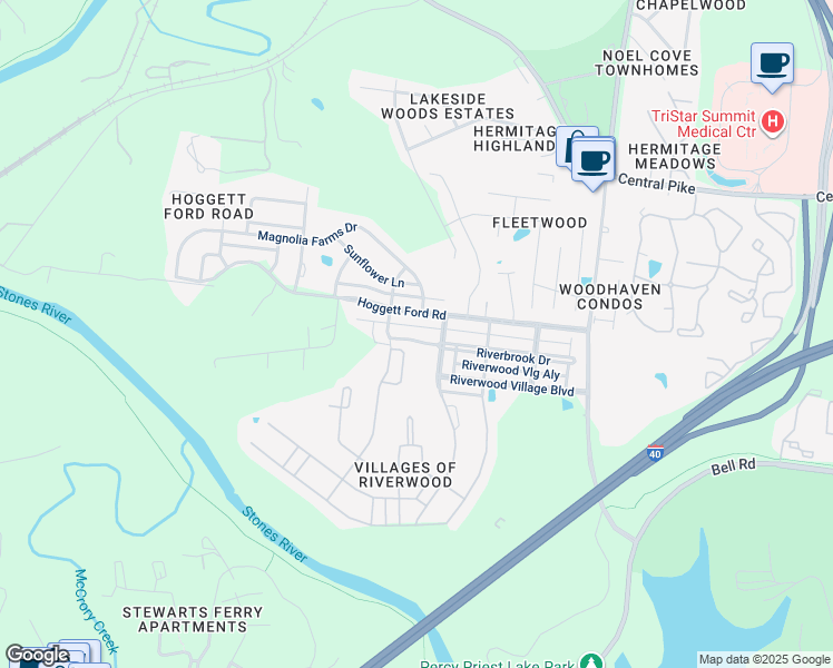 map of restaurants, bars, coffee shops, grocery stores, and more near 1838 Riverbirch Lane in Nashville