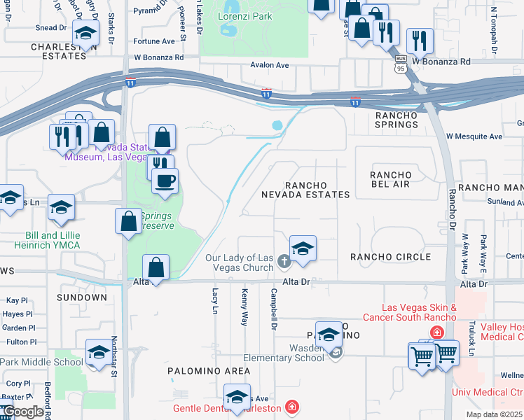 map of restaurants, bars, coffee shops, grocery stores, and more near 3104 Conners Drive in Las Vegas