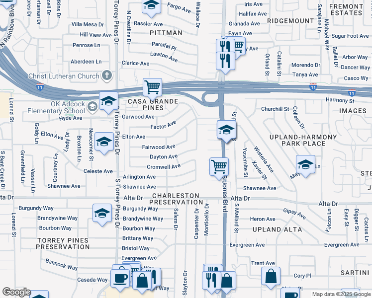 map of restaurants, bars, coffee shops, grocery stores, and more near 6213 Dayton Avenue in Las Vegas