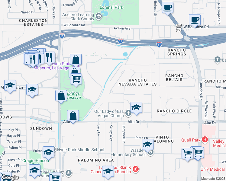 map of restaurants, bars, coffee shops, grocery stores, and more near 3112 Conners Drive in Las Vegas
