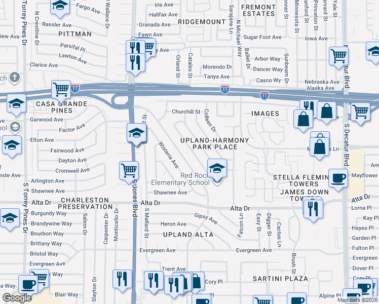 map of restaurants, bars, coffee shops, grocery stores, and more near 252 View Drive in Las Vegas