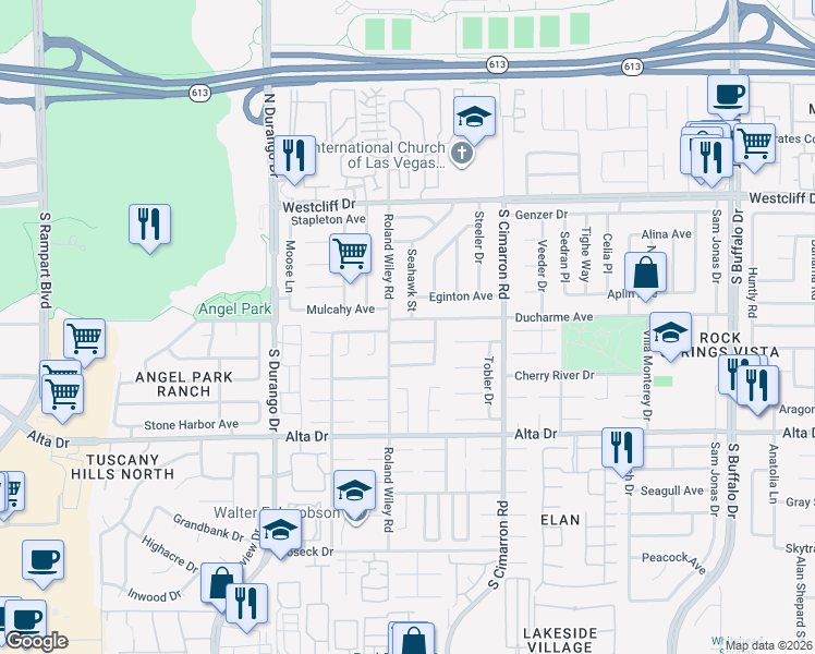 map of restaurants, bars, coffee shops, grocery stores, and more near 8233 Ducharme Avenue in Las Vegas