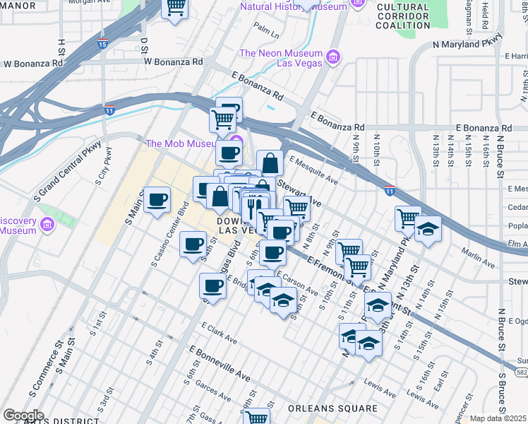 map of restaurants, bars, coffee shops, grocery stores, and more near in Las Vegas