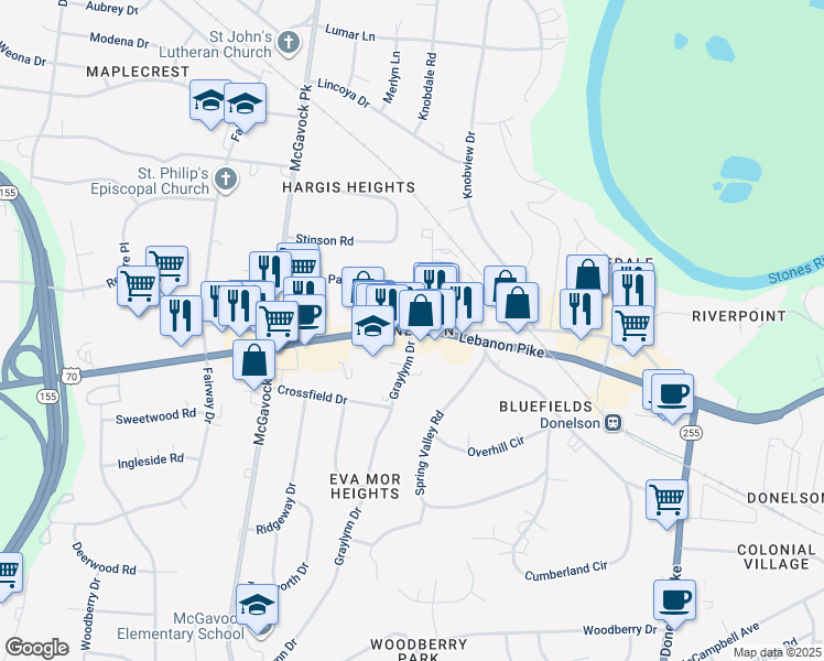 map of restaurants, bars, coffee shops, grocery stores, and more near in Nashville