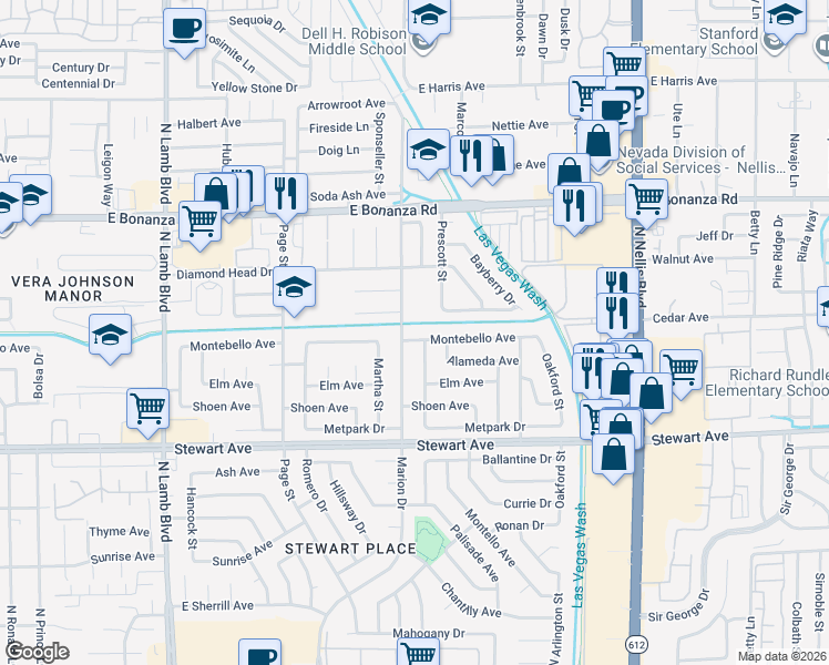 map of restaurants, bars, coffee shops, grocery stores, and more near 421 Marion Drive in Las Vegas