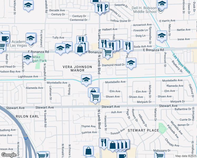 map of restaurants, bars, coffee shops, grocery stores, and more near 428 Whitman Street in Las Vegas