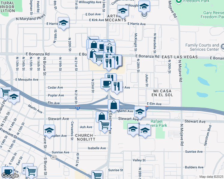 map of restaurants, bars, coffee shops, grocery stores, and more near in Las Vegas