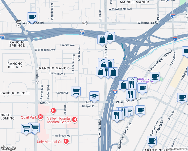 map of restaurants, bars, coffee shops, grocery stores, and more near 1645 Travis Jason Avenue in Las Vegas