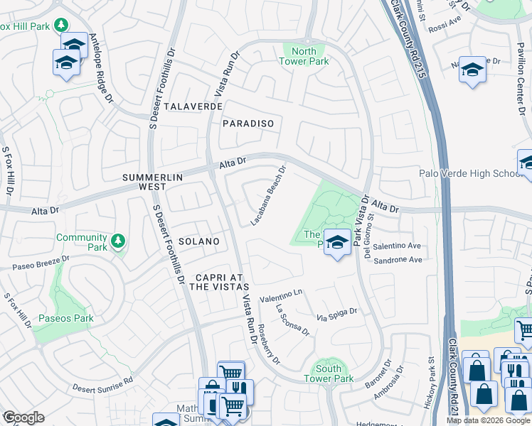 map of restaurants, bars, coffee shops, grocery stores, and more near 552 Lacabana Beach Drive in Las Vegas