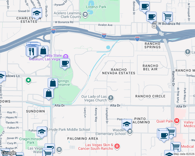 map of restaurants, bars, coffee shops, grocery stores, and more near 3112 Conners Drive in Las Vegas