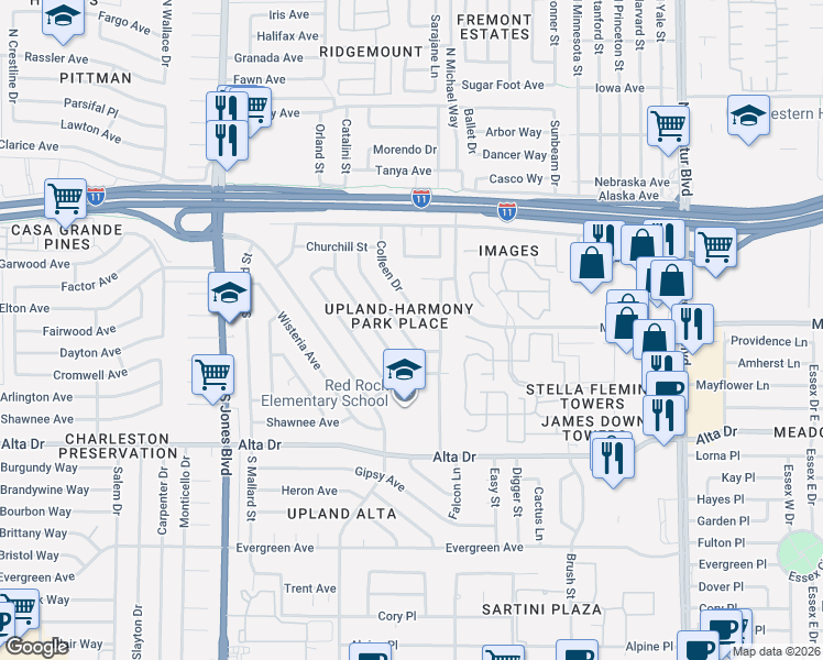 map of restaurants, bars, coffee shops, grocery stores, and more near 337 Pershing Drive in Las Vegas